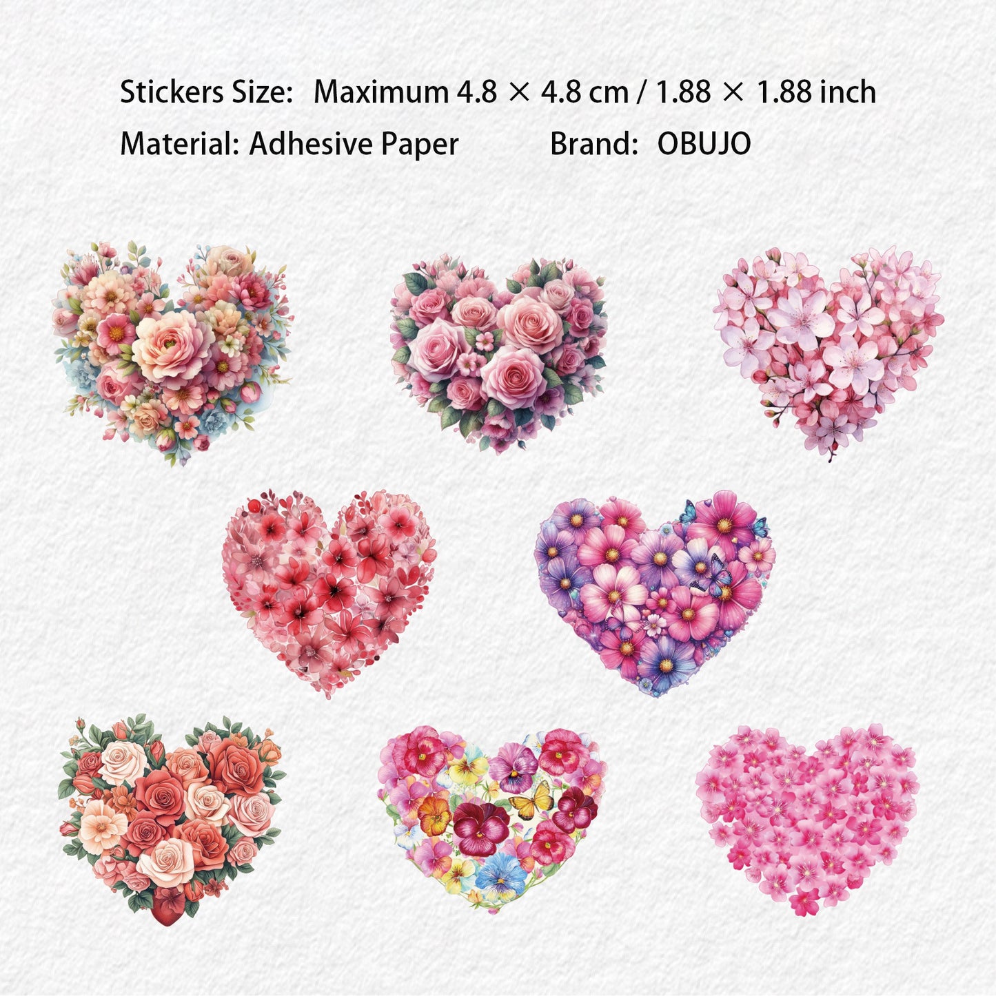 16 Pcs Flower Heart Shape Stickers XHXL