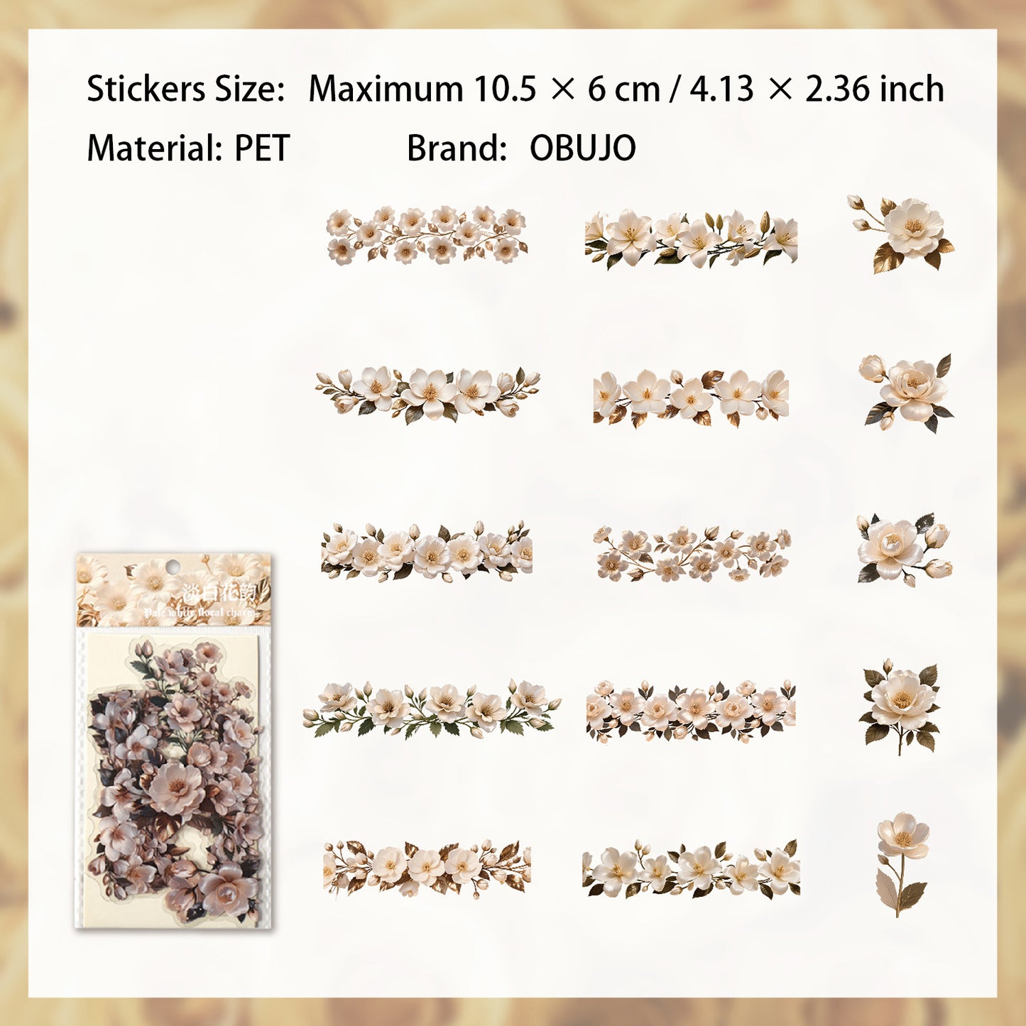 15 Pcs Vintage Rose PET Stickers FHYSZ