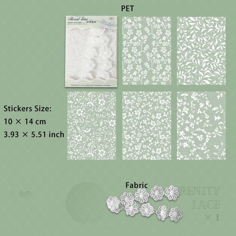 15 Pcs White Lace PET Stickers and Fabric JMLS