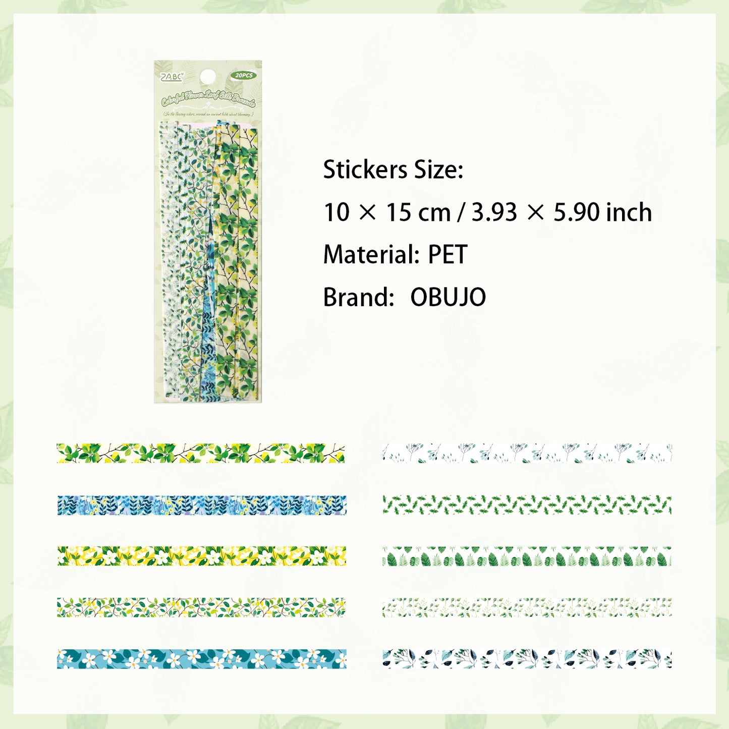 20 Pcs Floral Stripe PET Stickers HXCY