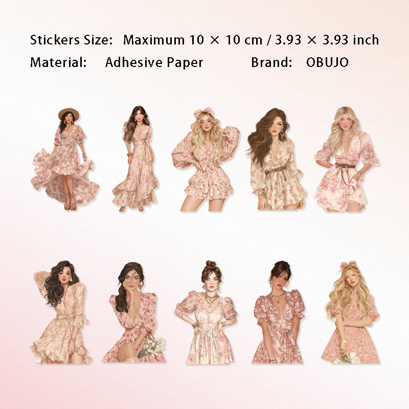 10 Pcs Summer Lady Girl PET Stickers ZRXR