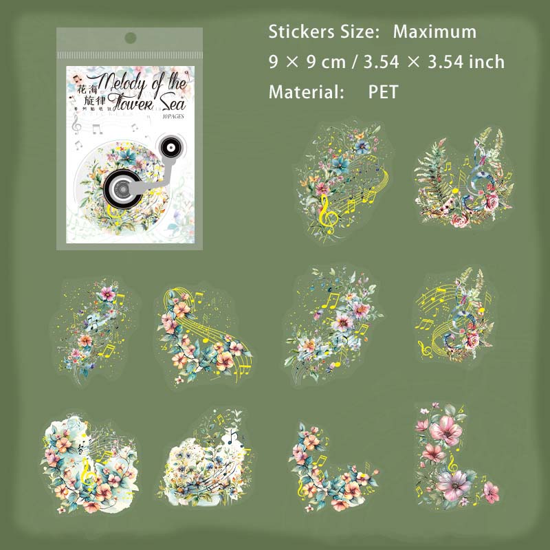 10 Pcs Music Flower PET Stickers HHXL