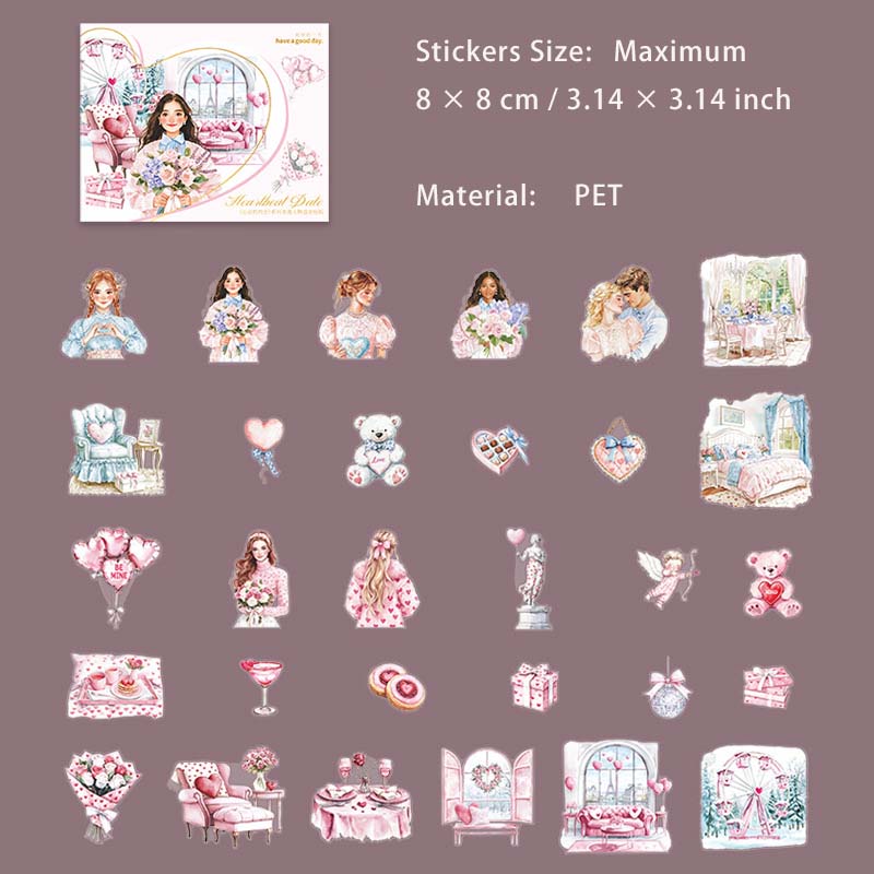 30 Pcs Lover Theme PET Stickers XDDYH