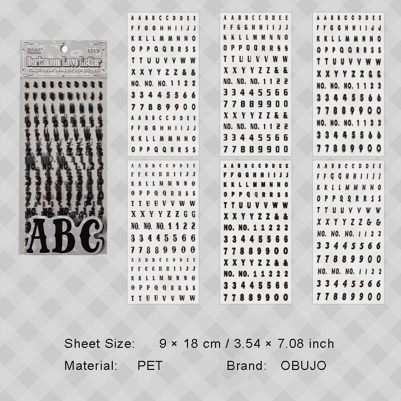6 Sheets Basic Alphabet Letter PET Stickers JDZM