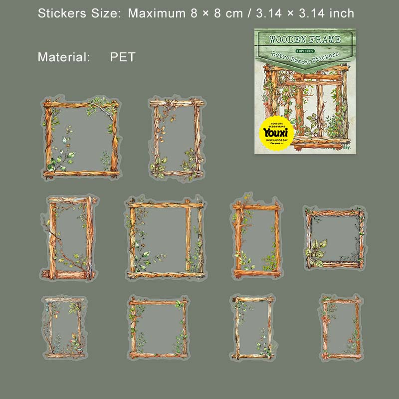 10 Pcs Wooden Frame PET Stickers SYMK