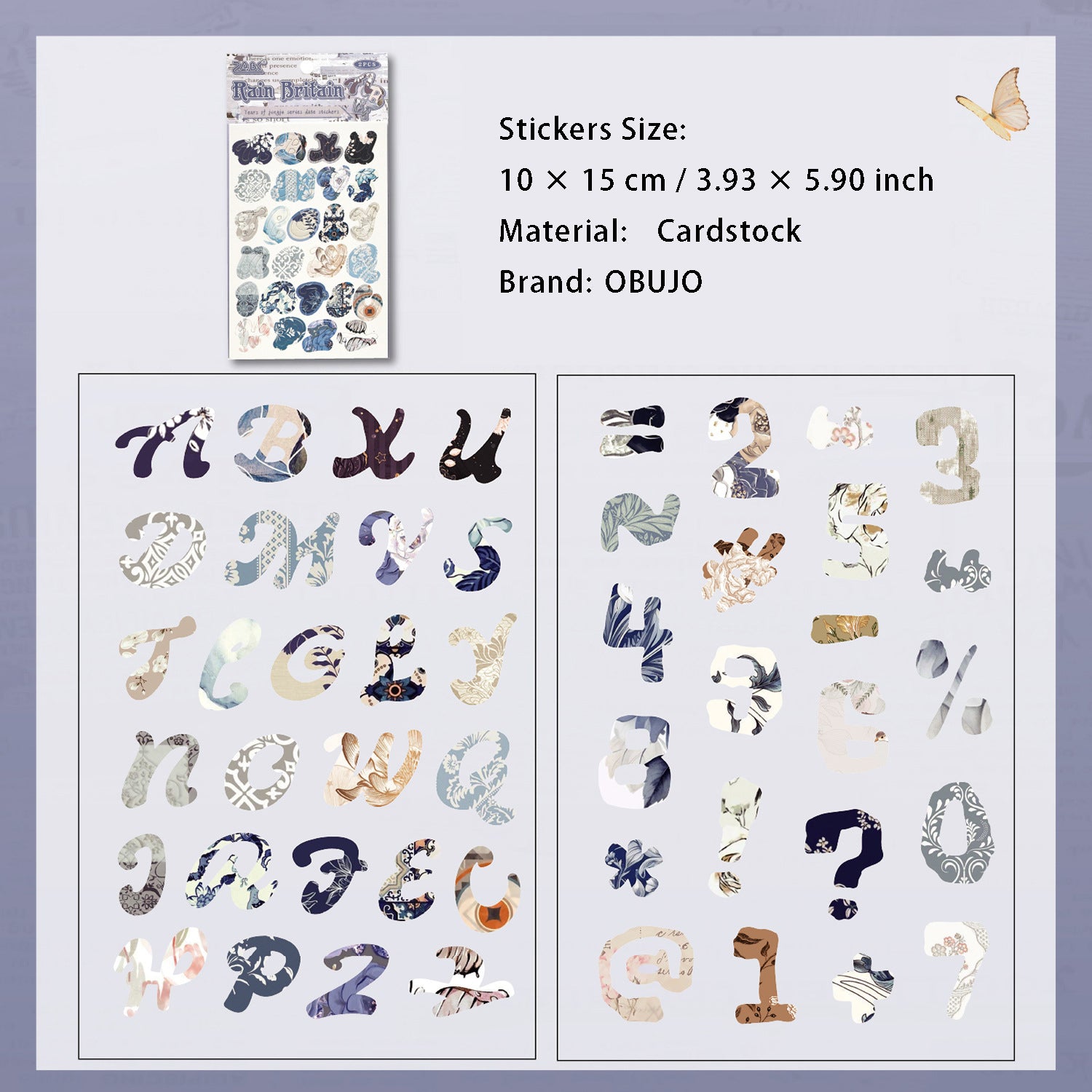 2 Sheets Vintage Alphabet Letter Stickers HYYWG