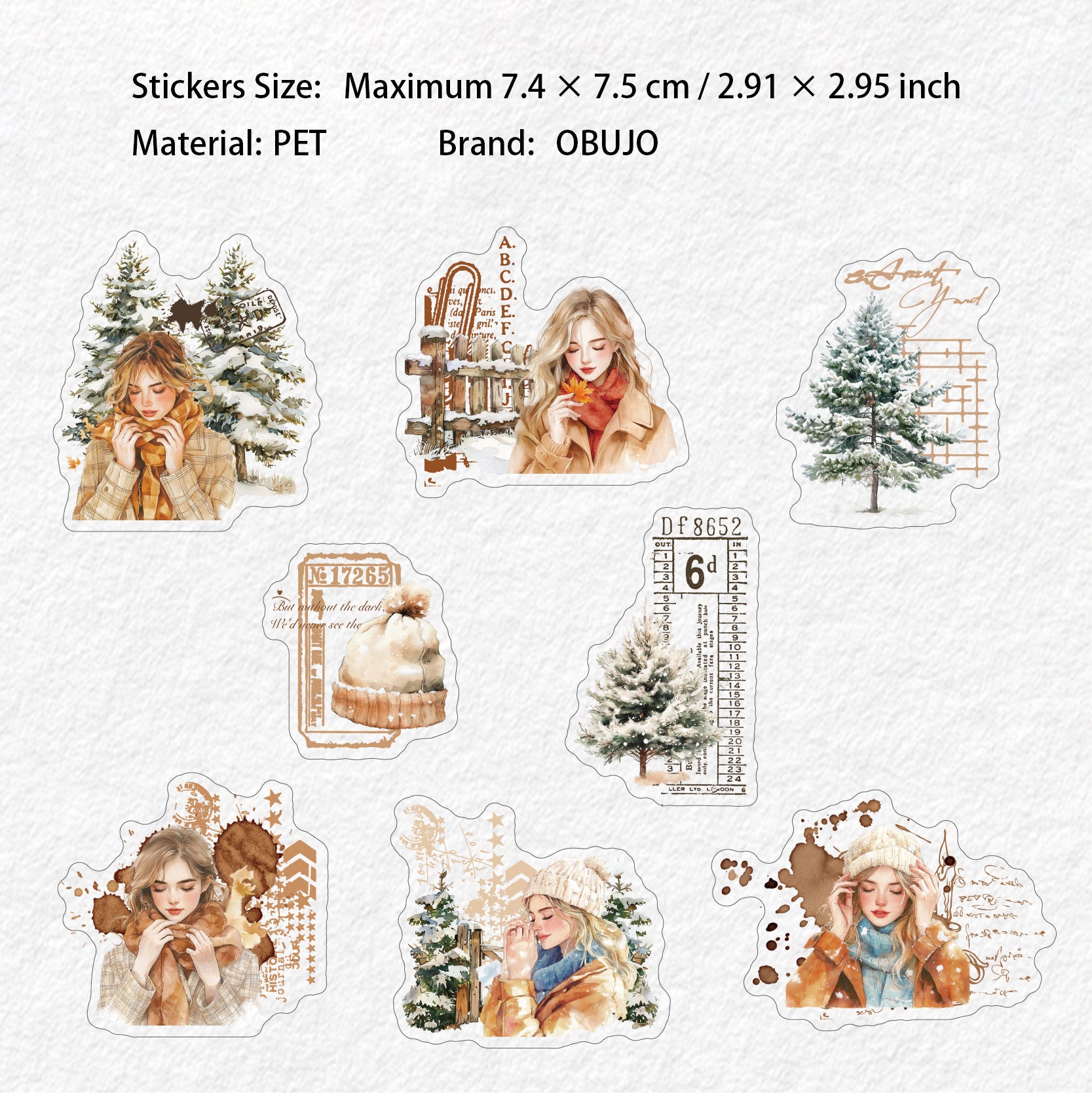 16 Pcs Winter Girl PET Stickers DNXL