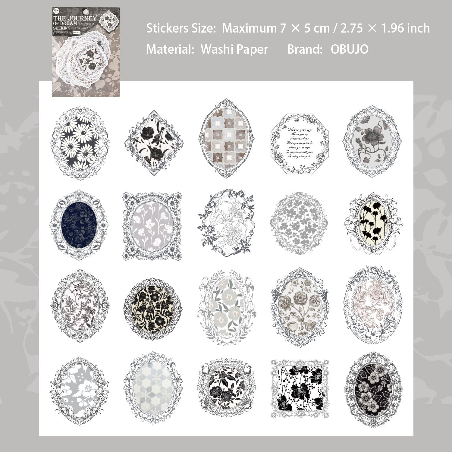 40 Pcs Vintage Floral Journal Stickers XMZL