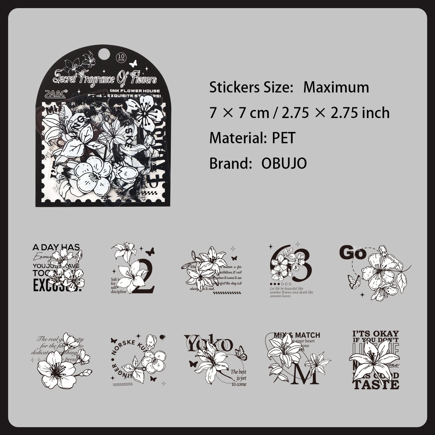 10 Pcs Black White Collage PET Stickers MSHF