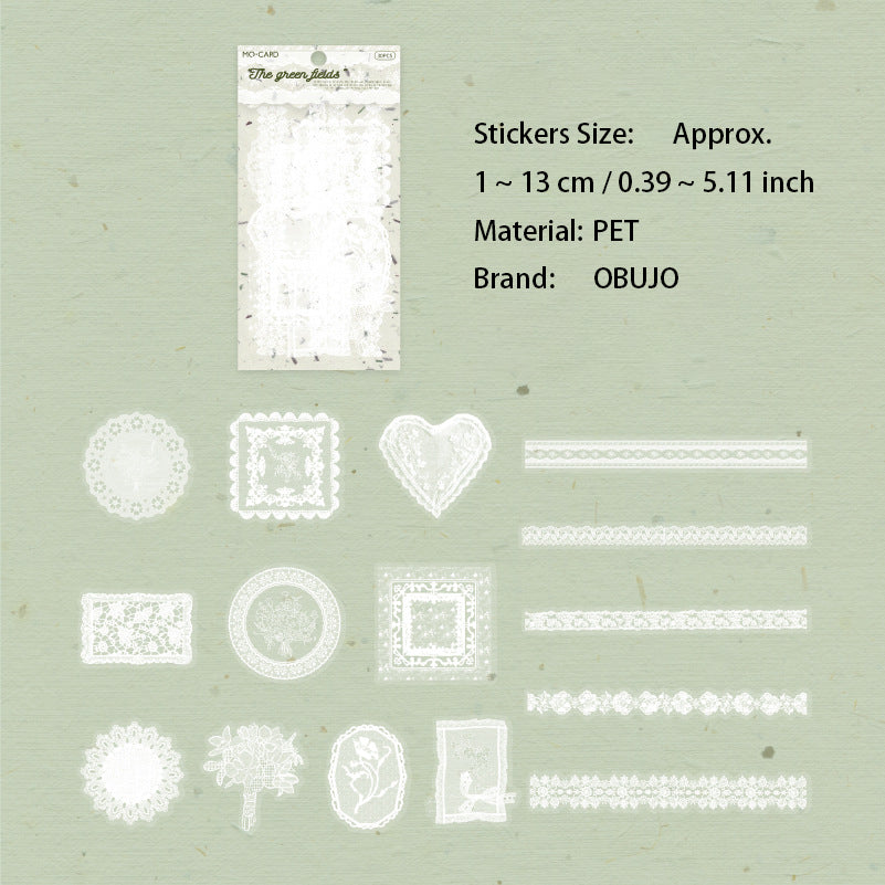 30 Pcs White Lace Themed PET Stickers LSWY