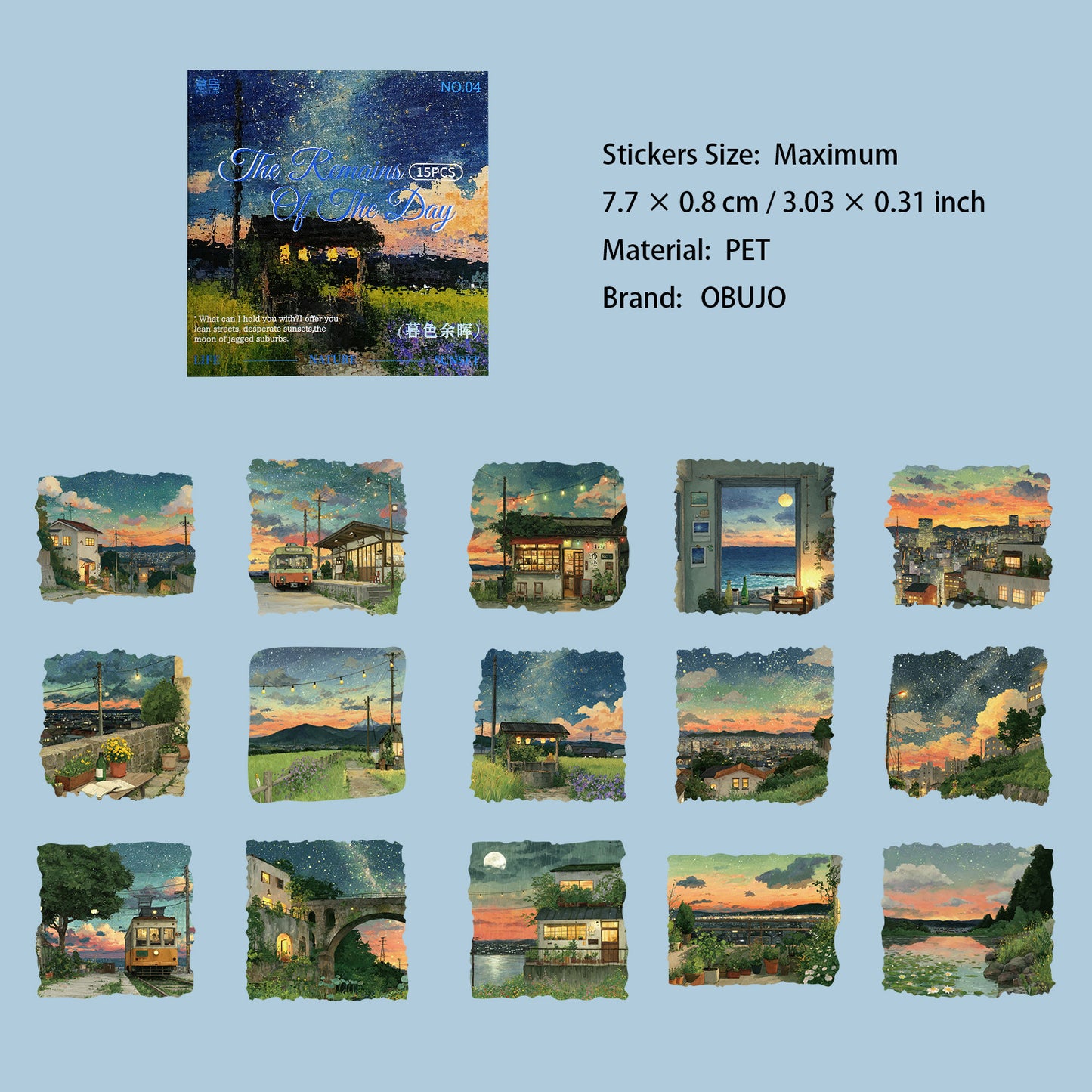 15 Pcs Sunset Landscape PET Stickers CRJJ