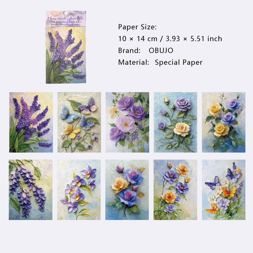 10 Sheets Oil Painting Flower Embossed Paper MCHX