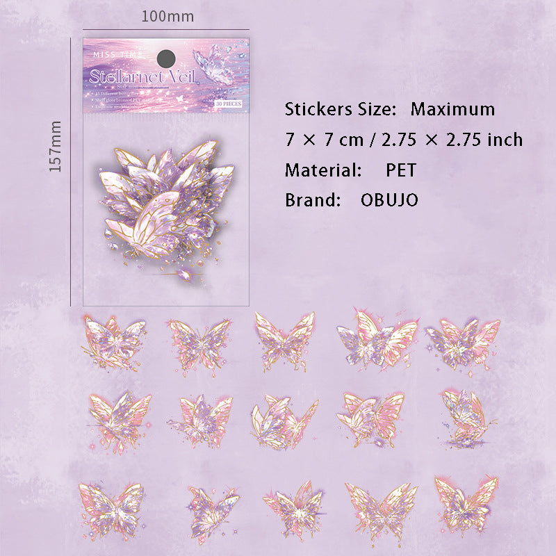 30 Pcs Shell Light Butterfly PET Stickers XMDL