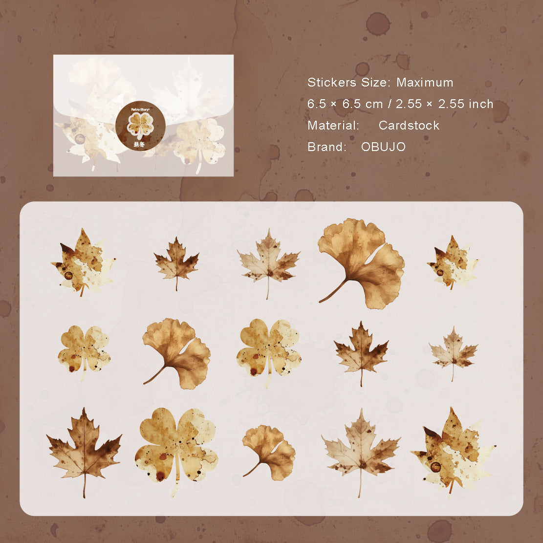 15 Pcs Autumn Pressed PET Stickers KZXL