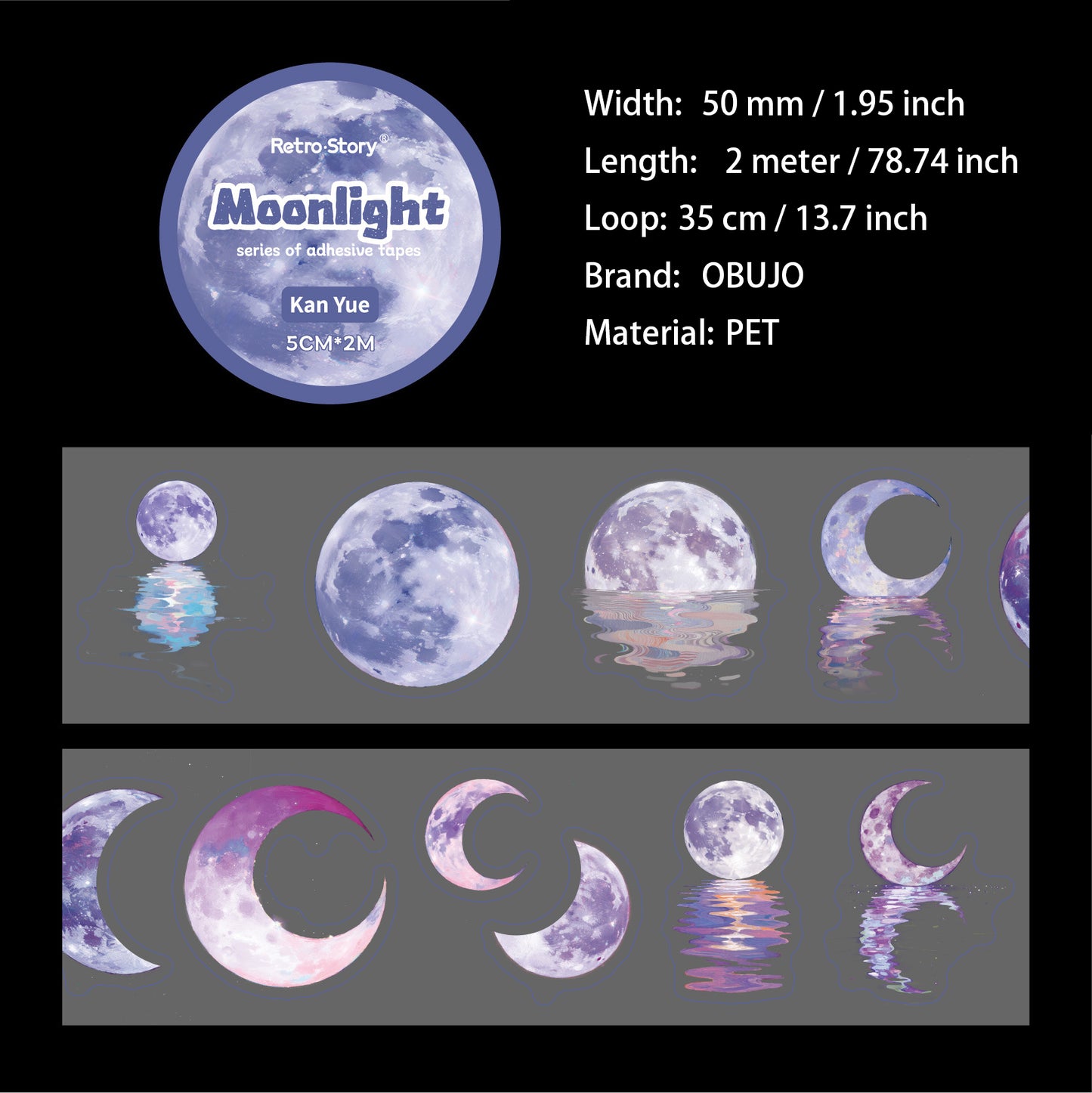 1 Roll Moon Themed PET Stickers Tape YGXL