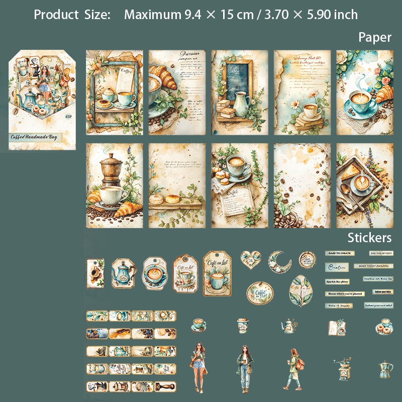 45 Pcs Coffee Themed Journal Paper and Stickers Kit KFSZB