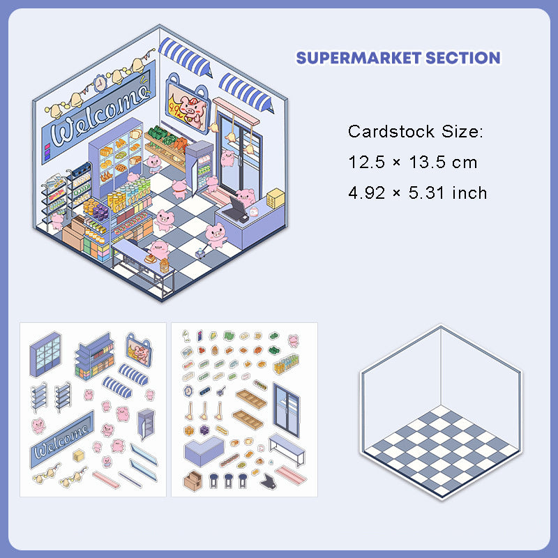 3D Shop Room Scene Stickers Kit KTJS