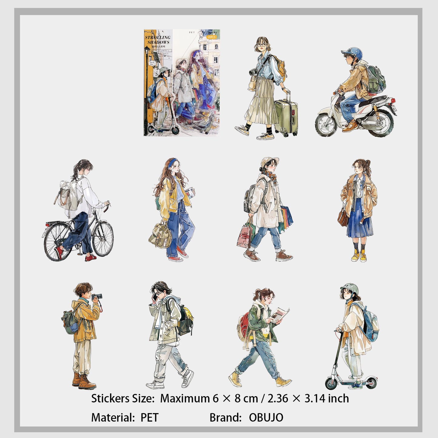 20 Pcs Passersby People PET Stickers YHRX