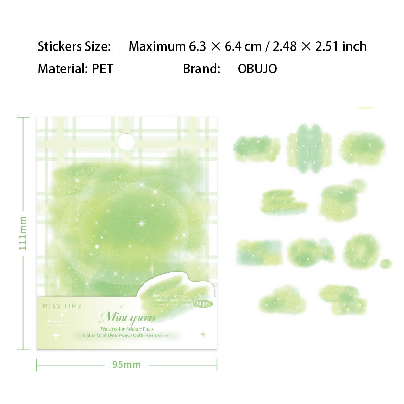 20 Pcs Watercolor Themed PET Stickers CWSY
