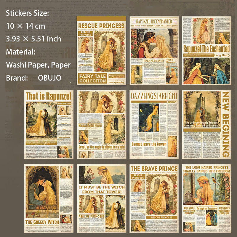 20 Pcs Fairy Tale Journal Paper and Washi Stickers THJXL