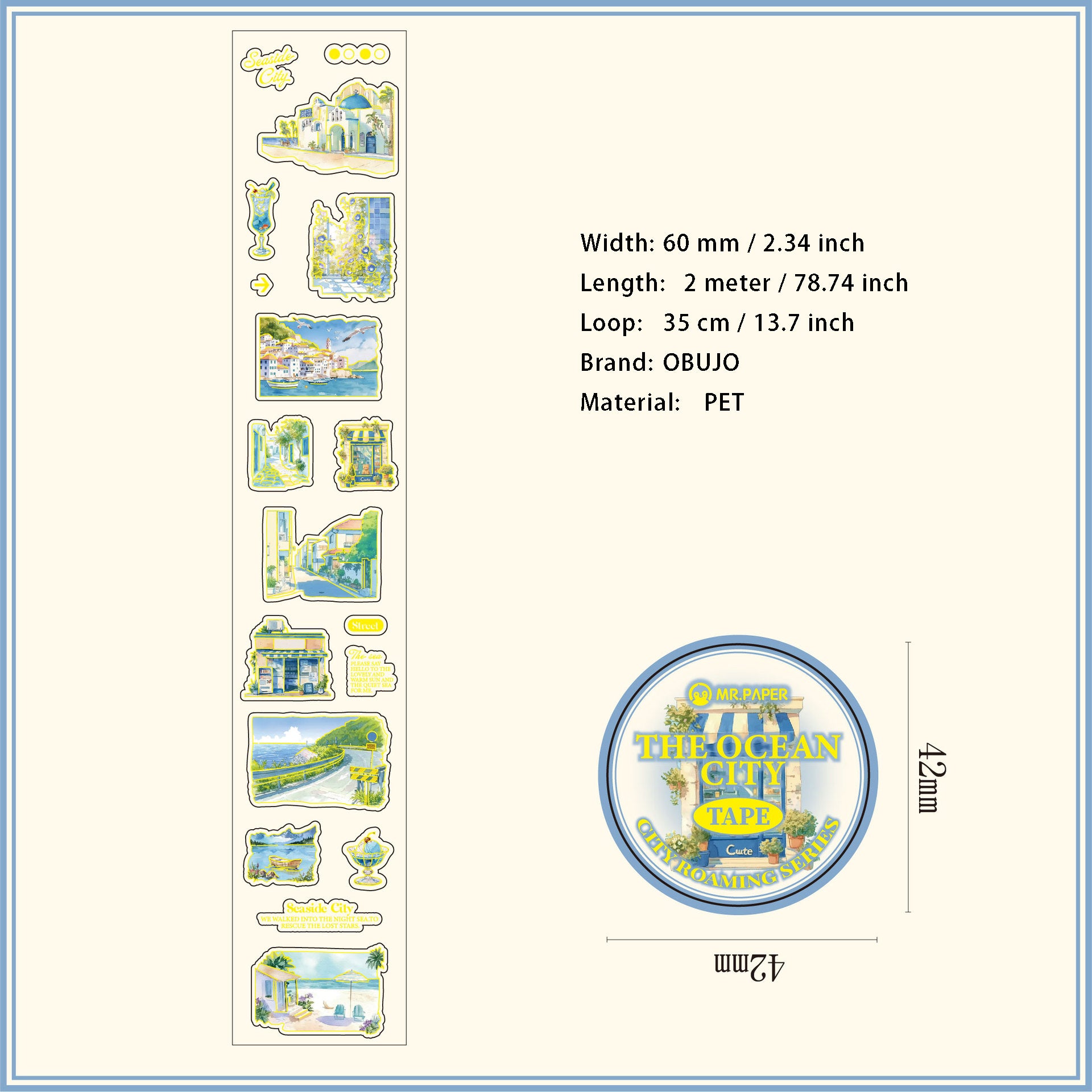 1 Roll Gold Foil Travel Theme PET Stickers Tape CSMYJ