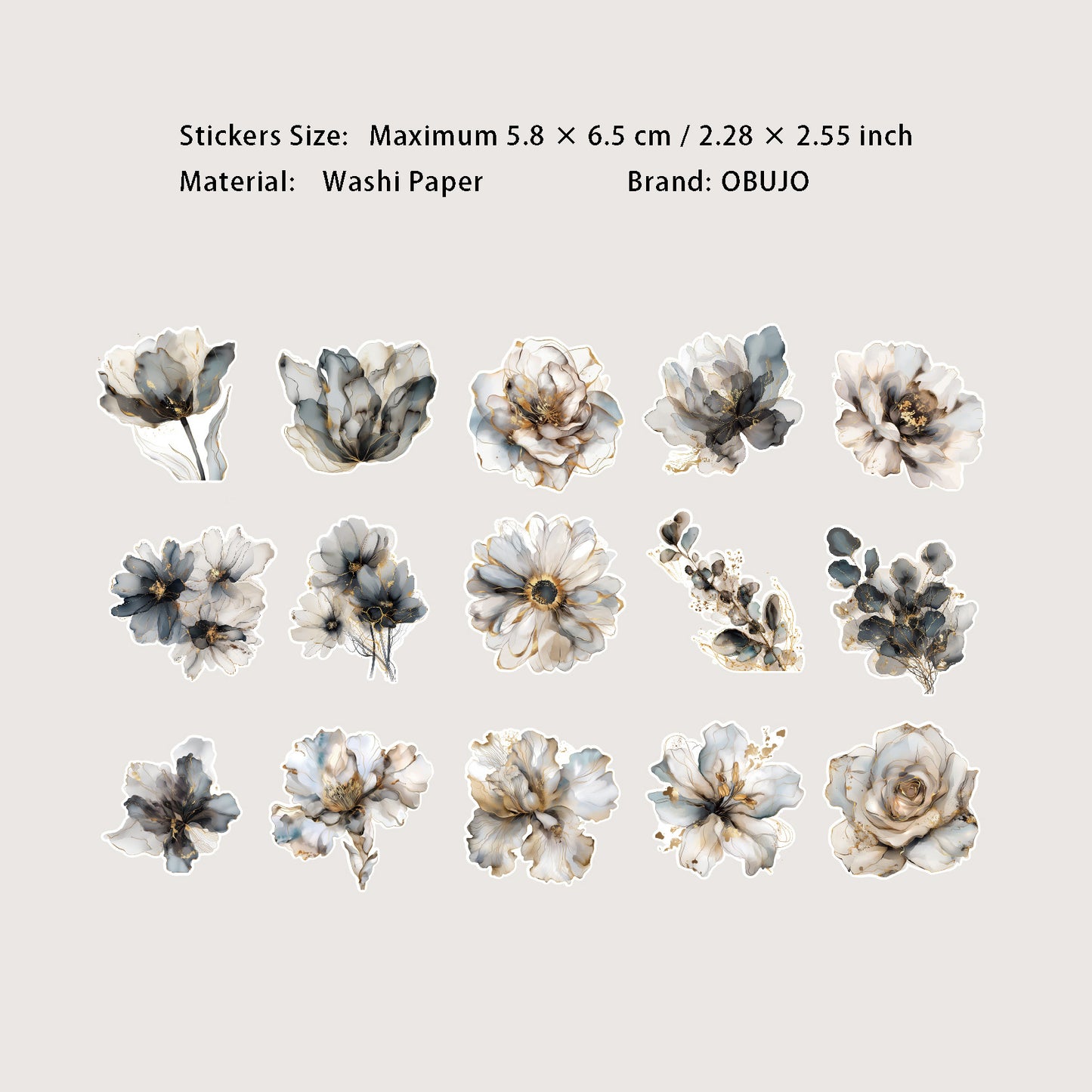 30 Pcs Gold Foil Flower Washi Stickers FHLJ