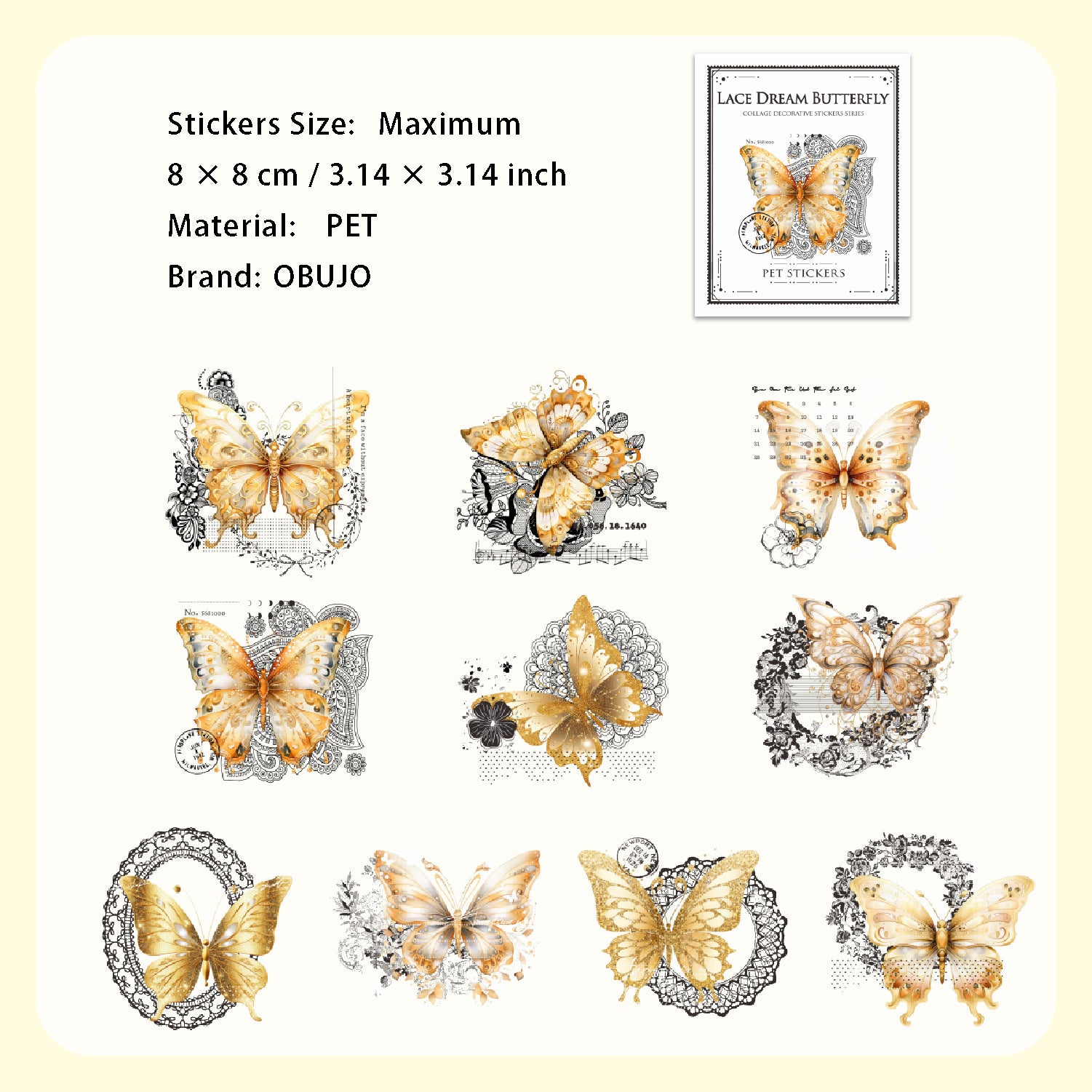 20 Pcs Lace Butterfly PET Stickers LSMD