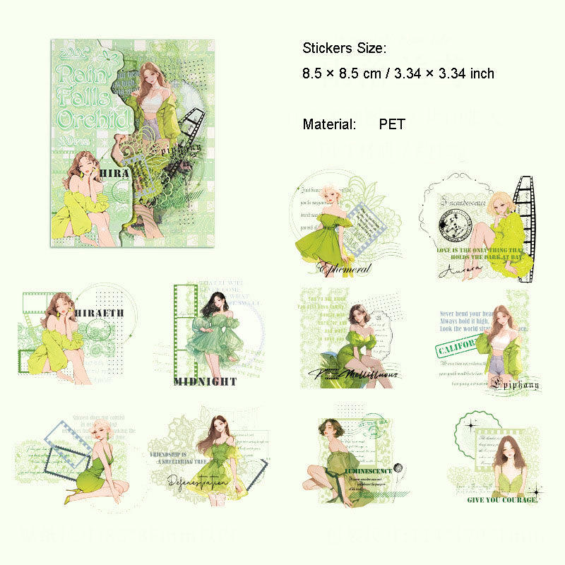 10 Pcs Relax Girl PET Stickers QCMG
