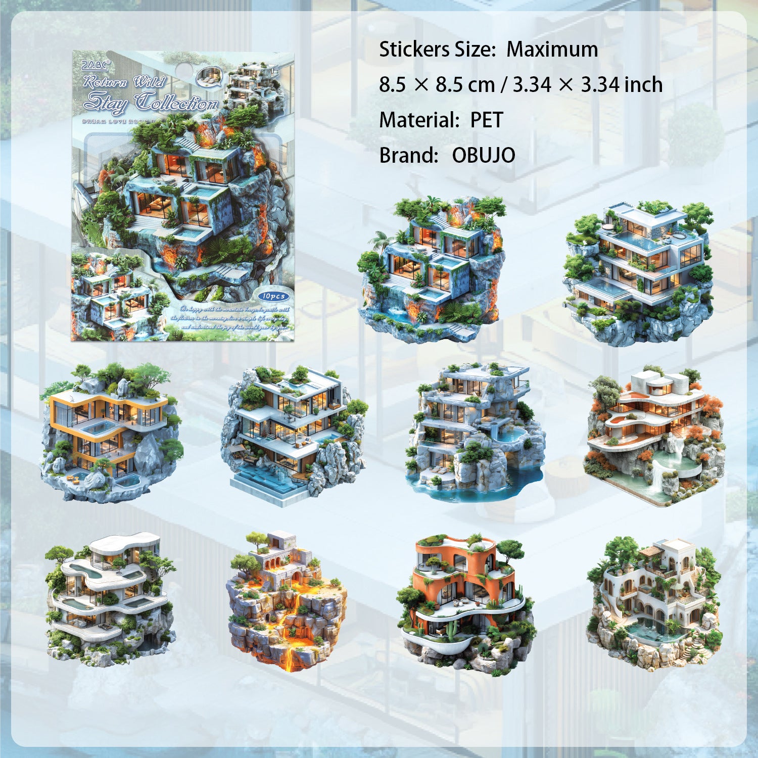 10 Pcs Fantasy House Stickers MZQF