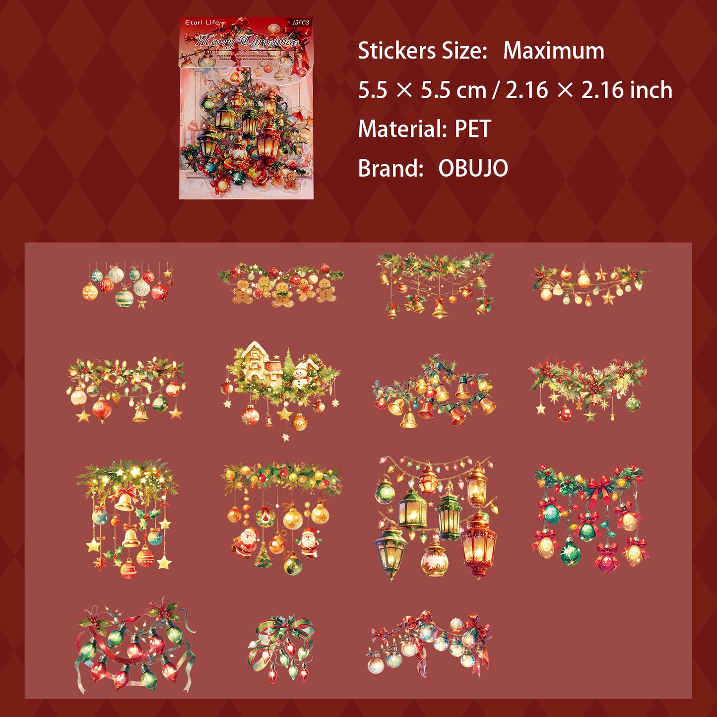 15 Pcs Christmas Halloween PET Stickers WSKH
