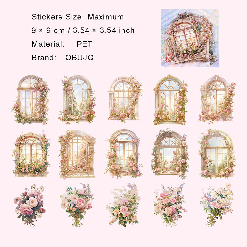 15 Pcs Flower Windows PET Stickers HCQM