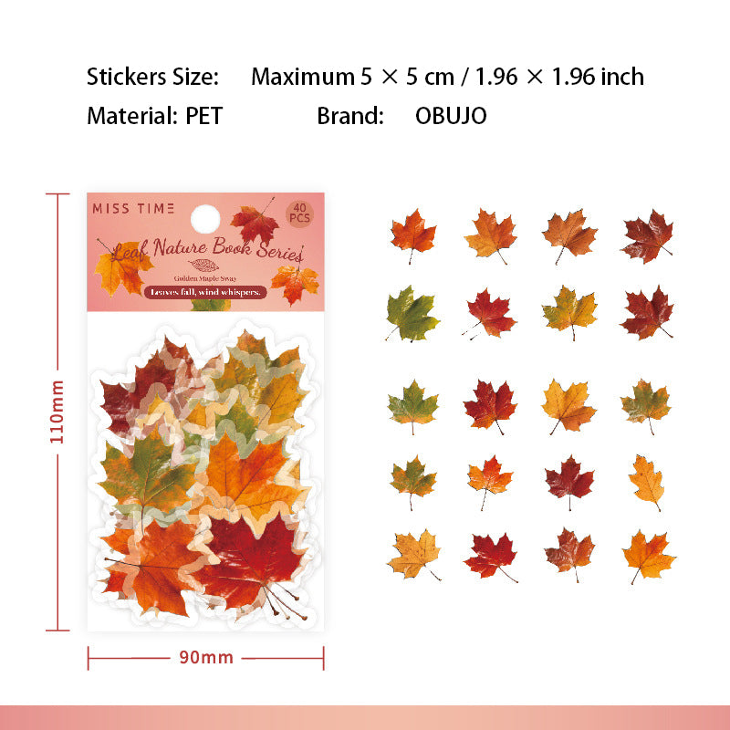 40 Pcs Leaf Texture PET Stickers YZZRCS