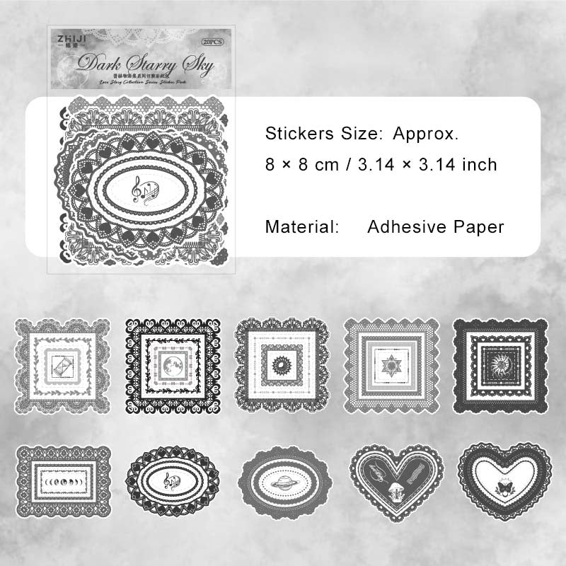20 Pcs Heart Shape Lace Frame Stickers LSWYJ
