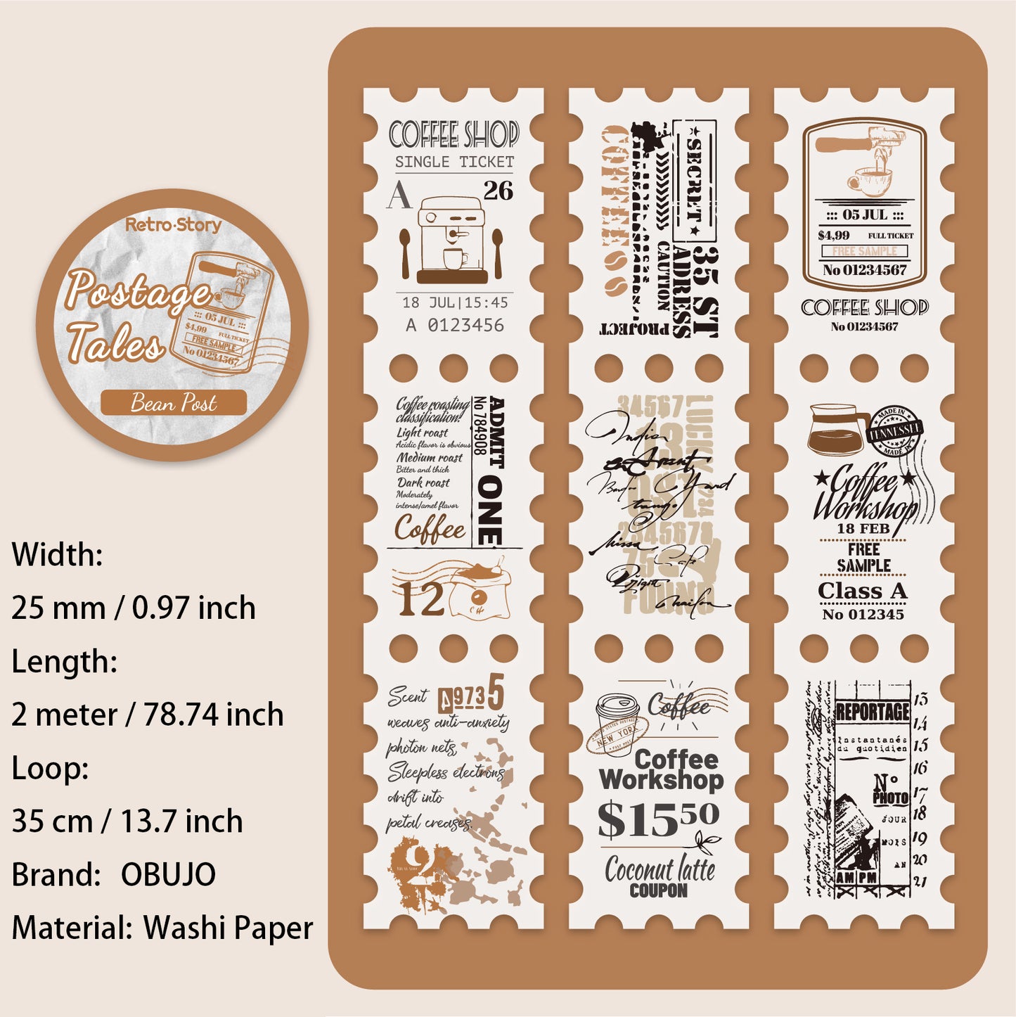 1 Roll Vintage Postage Stamp Stickers Tape YJTJ