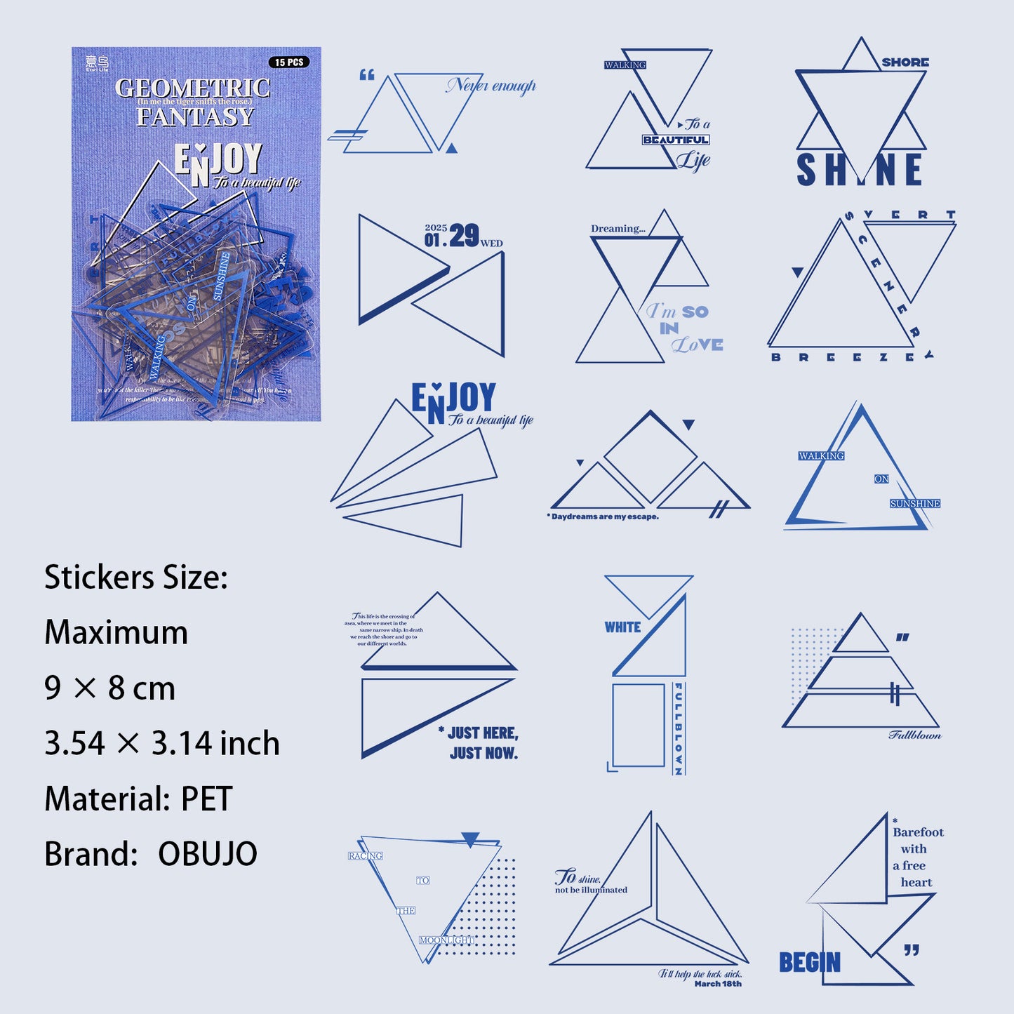 15 Pcs Geometric Patterned PET Stickers JHHX