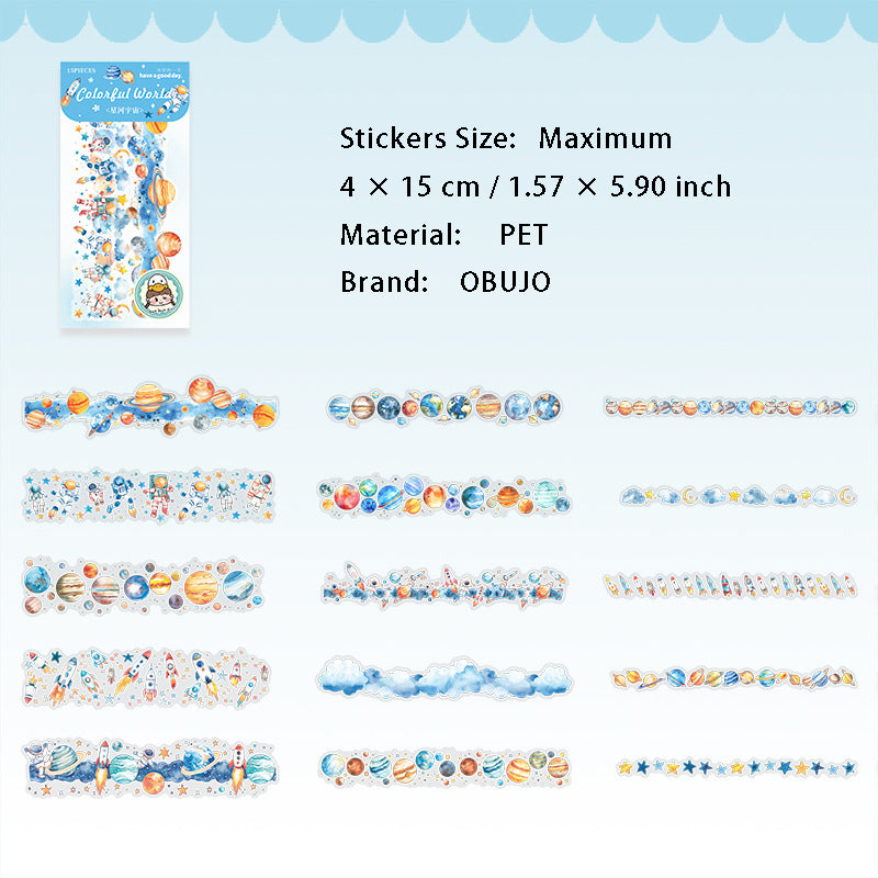 15 Pcs Creative Cute PET Stickers KAQML