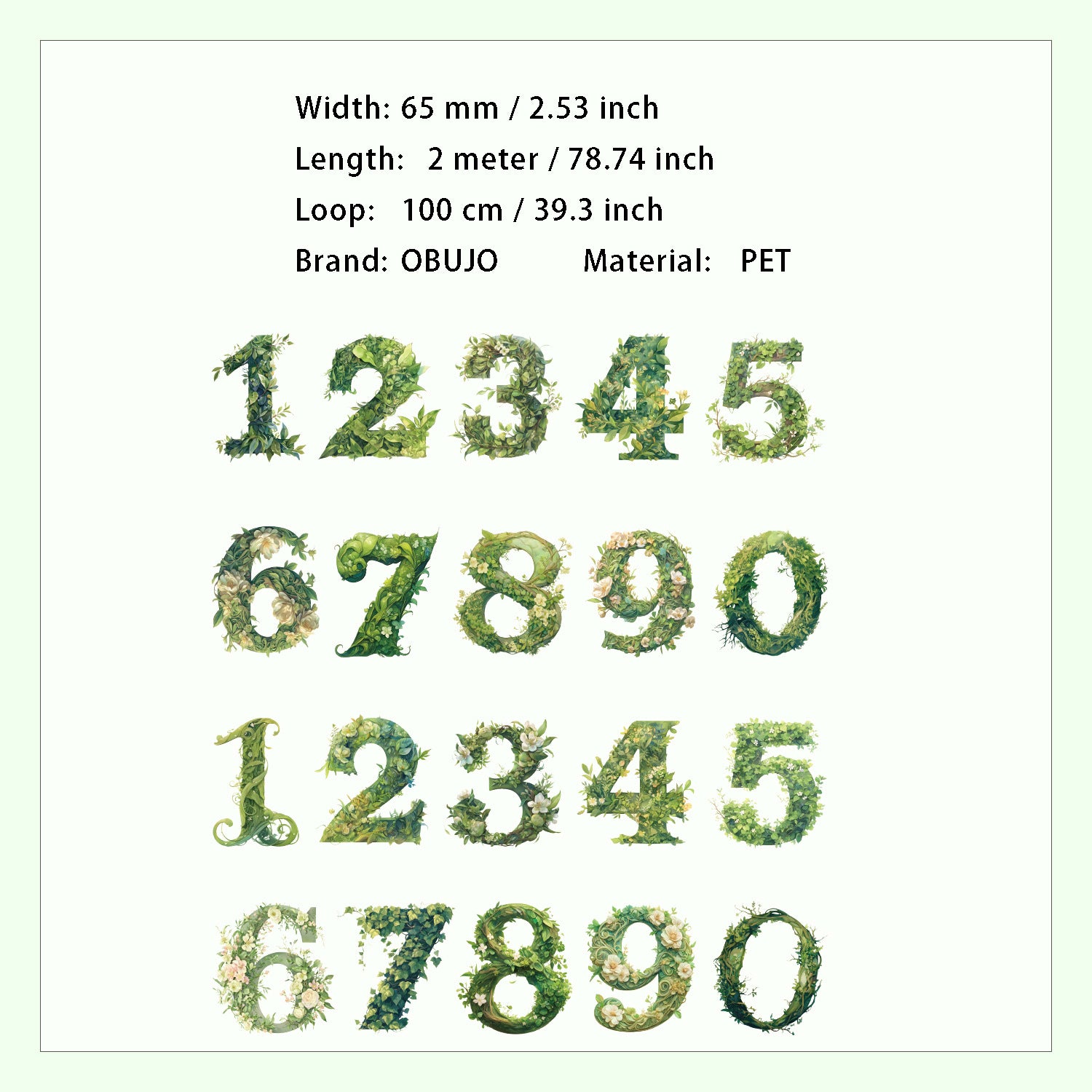 1 Roll Floral Letter Number PET Stickers Tape SZMM