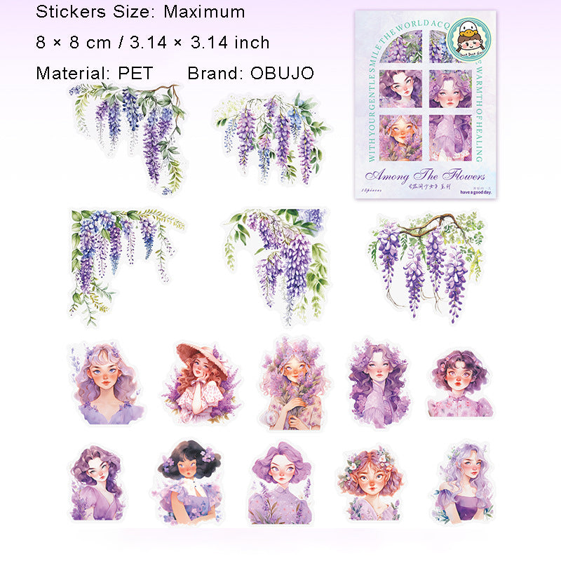 15 Pcs Floral Girl PET Stickers RJSN