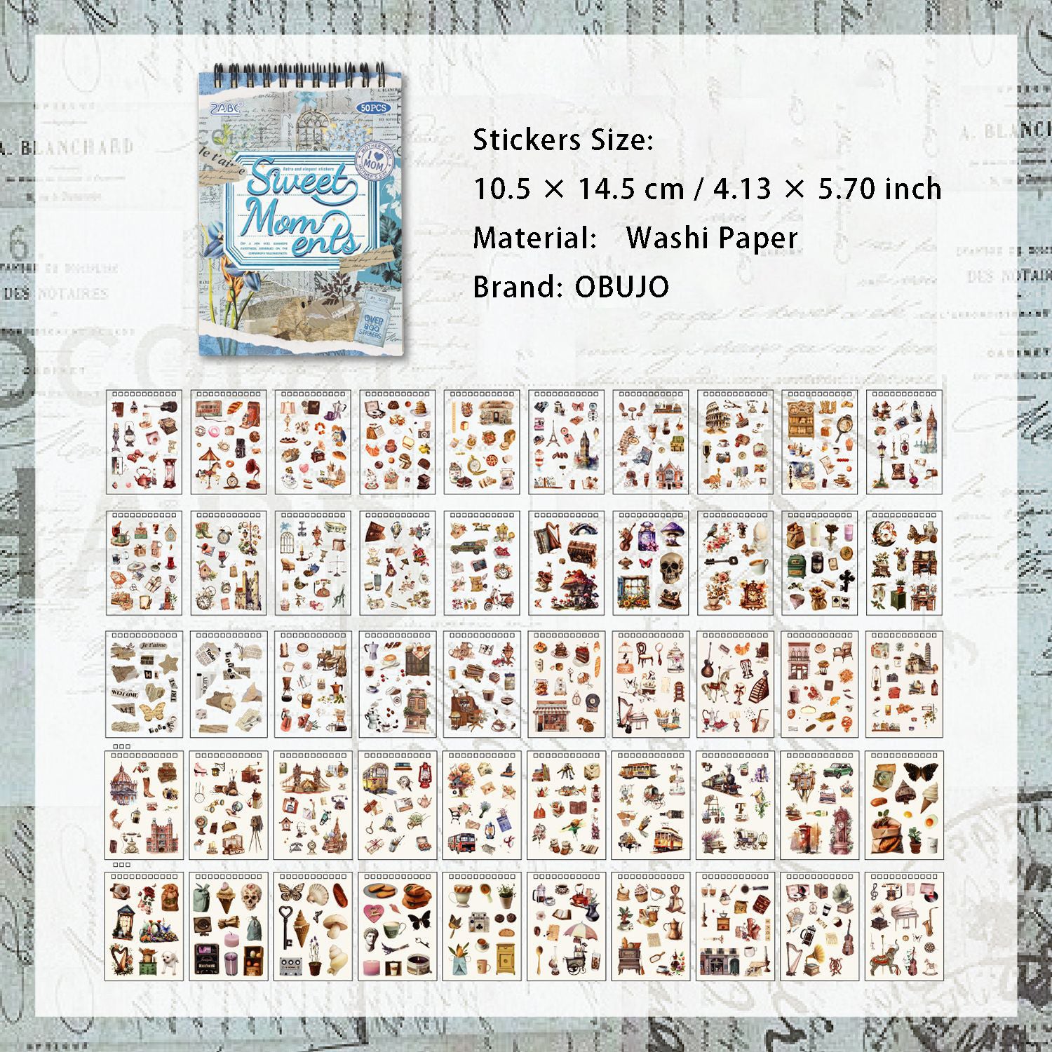 25 Sheets Vintage Journal Stickers Book GDSZ