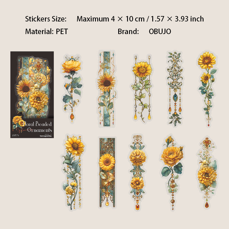 20 Pcs Floral Jewelry PET Stickers HYZS