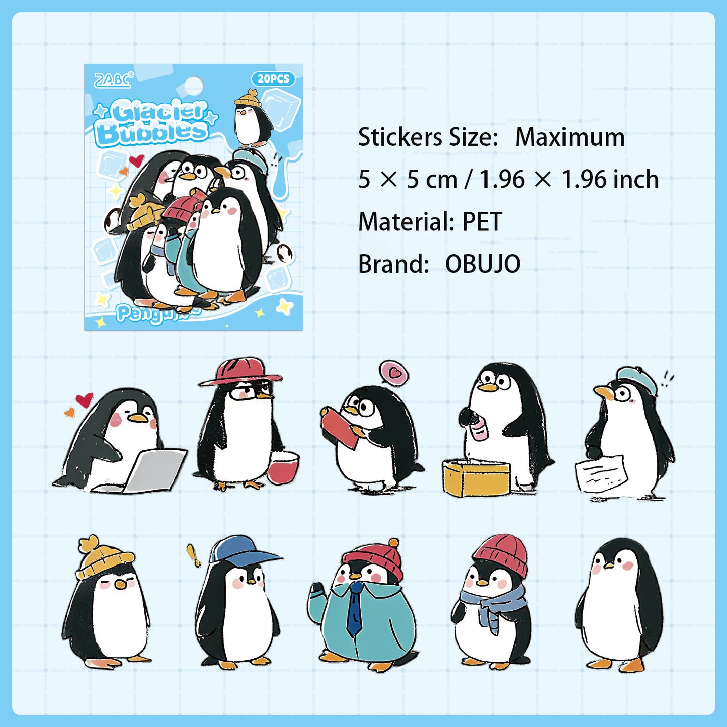 20 Pcs Cartoon Animal PET Stickers DWHXQ