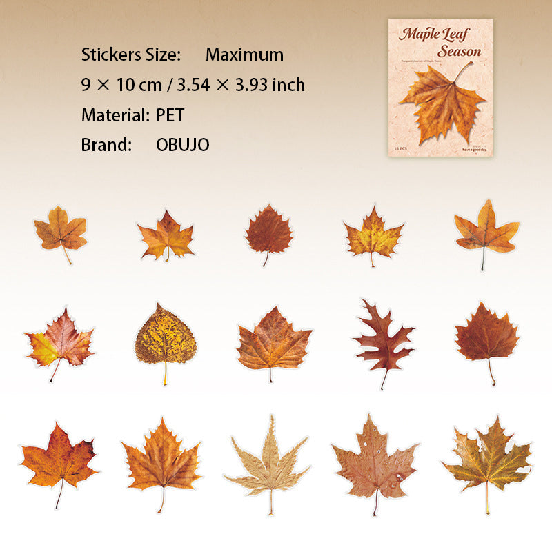 15 Pcs Autumn Leaf PET Stickers FYJJ