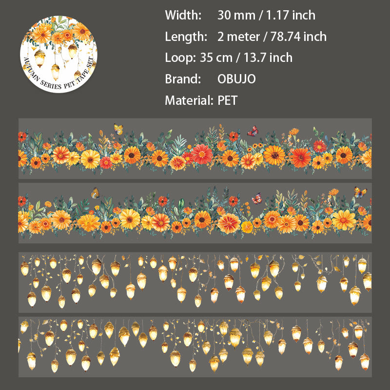 2 Rolls Autumn Themed PET Tapes Set QSJN
