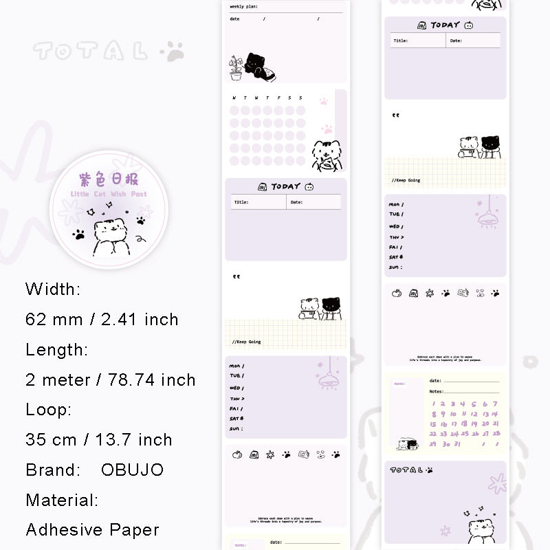 1 Roll Cat Theme Planner Stickers Tape XMJHT