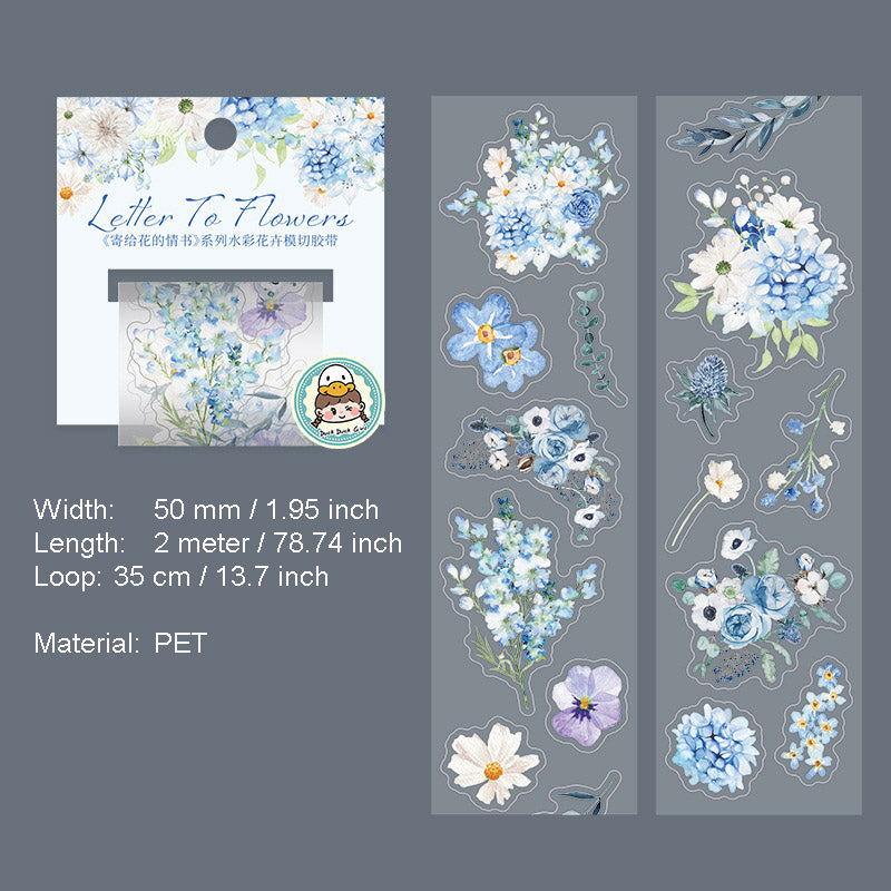1 Roll Watercolor Flower PET Stickers Tape JGHQS
