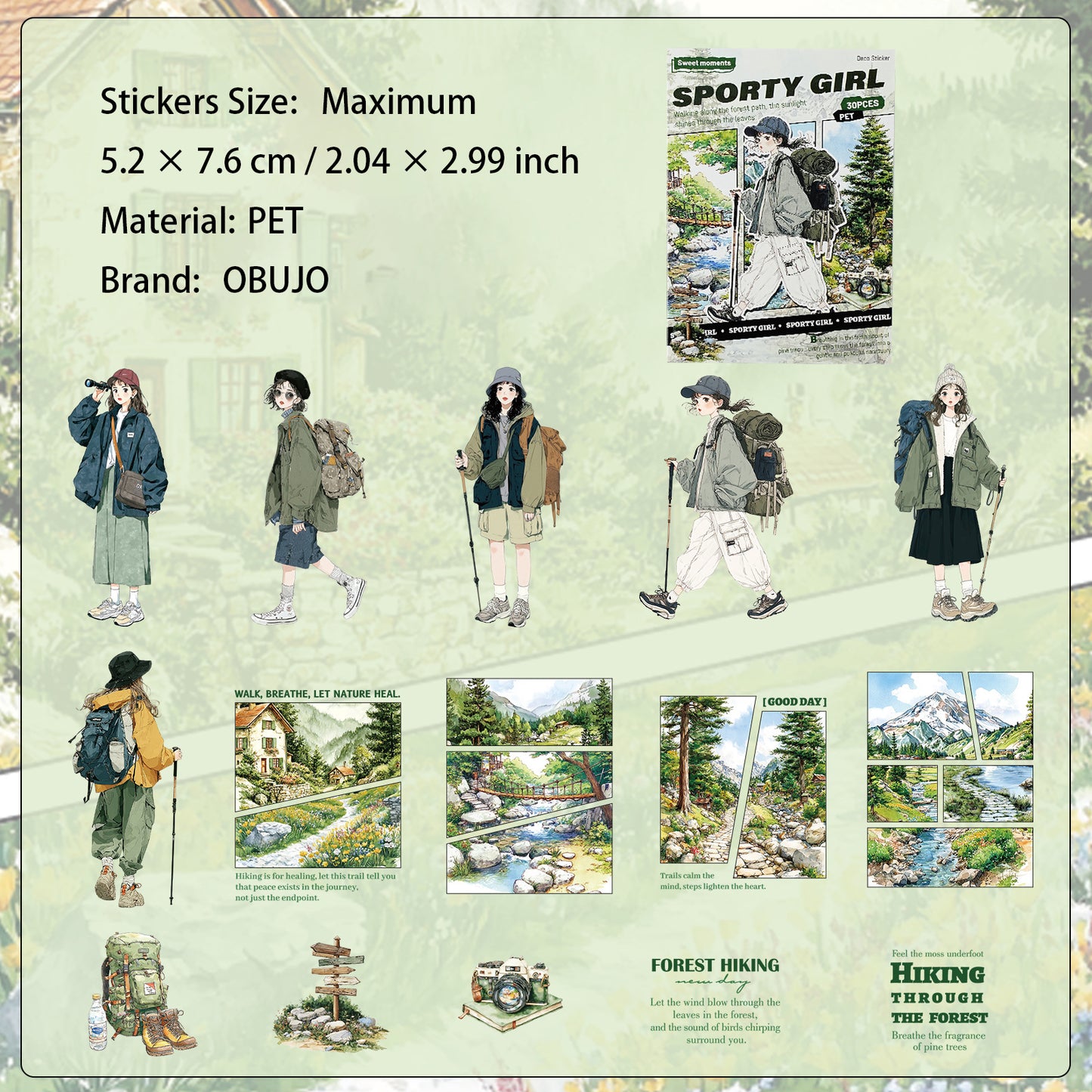 30 Pcs Sporty Girl PET Stickers SNYD