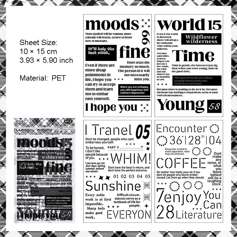 4 Sheets Quote Words PET Stickers CYYJ