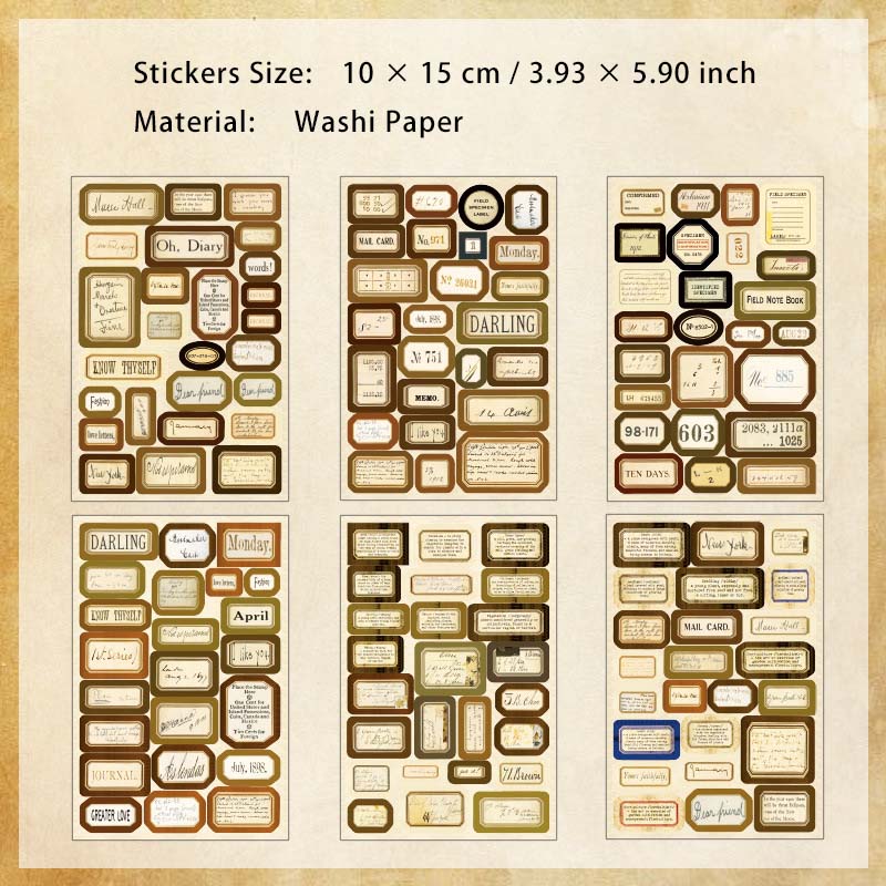 6 Sheets Vintage Lable Washi Stickers LDPJ