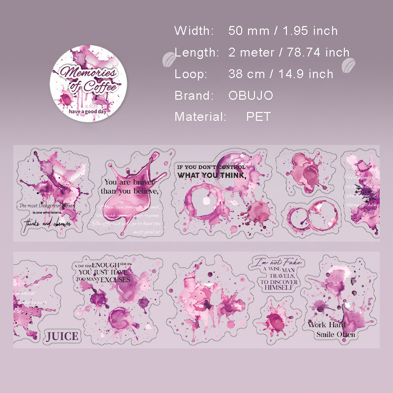 1 Roll Coffee Trace Theme PET Stickers Tape KFDJY