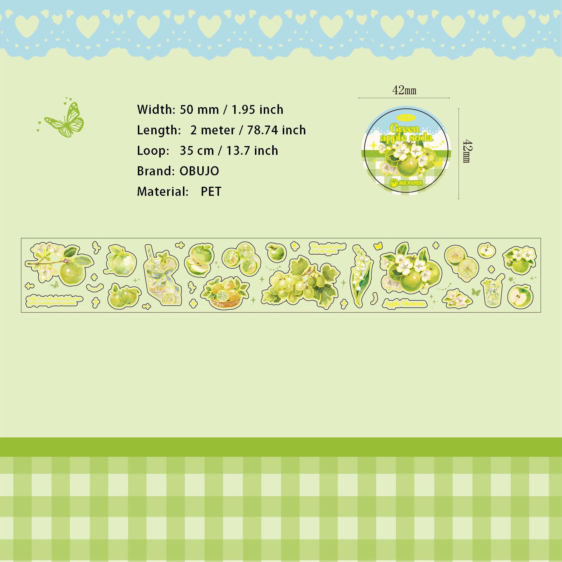 1 Roll Fruit PET Stickers Tape LMGW